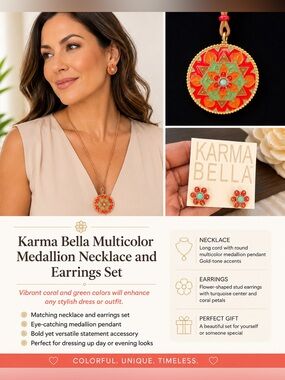 Karma Bella Multicolor Medallion Necklace and Earrings Set